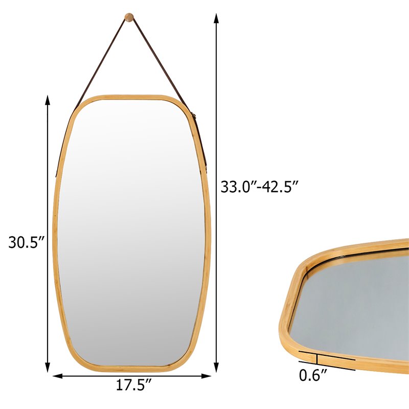 Costway 30'' Rectangle Wall Hanging Framed Modern Bathroom Mirror in Natural