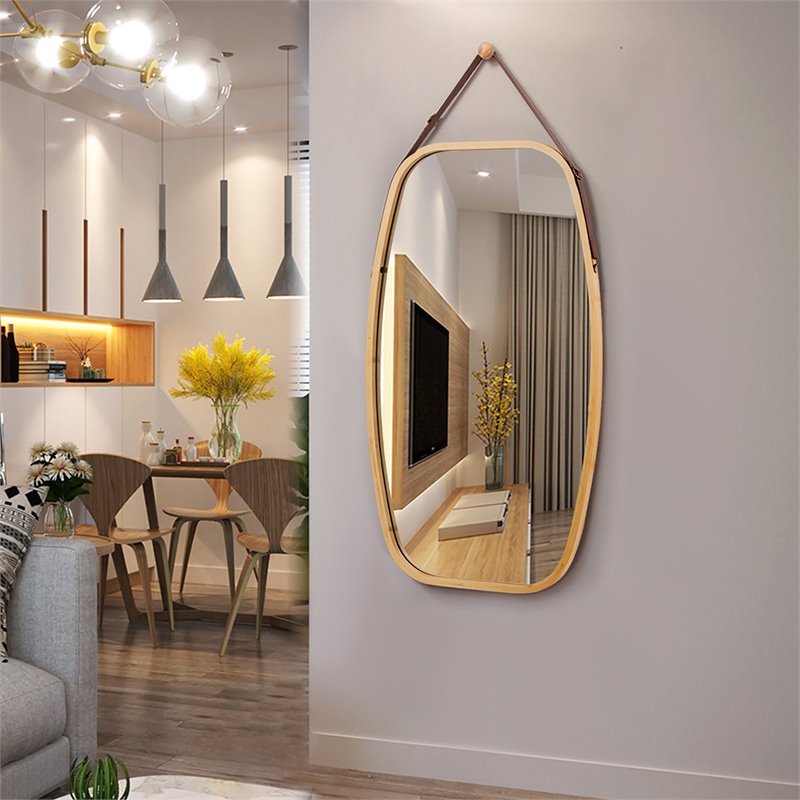 Costway 30'' Rectangle Wall Hanging Framed Modern Bathroom Mirror in Natural