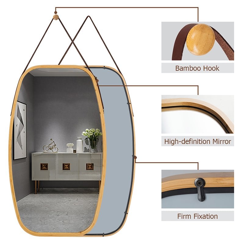 Costway 30'' Rectangle Wall Hanging Framed Modern Bathroom Mirror in Natural