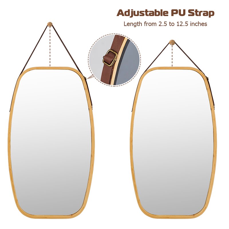 Costway 30'' Rectangle Wall Hanging Framed Modern Bathroom Mirror in Natural