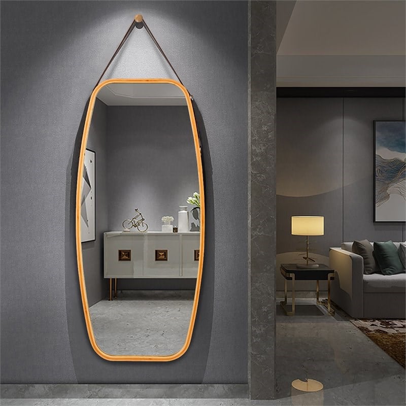 Costway 39'' Rectangle Wall Hanging Framed Modern Bathroom Mirror in Natural
