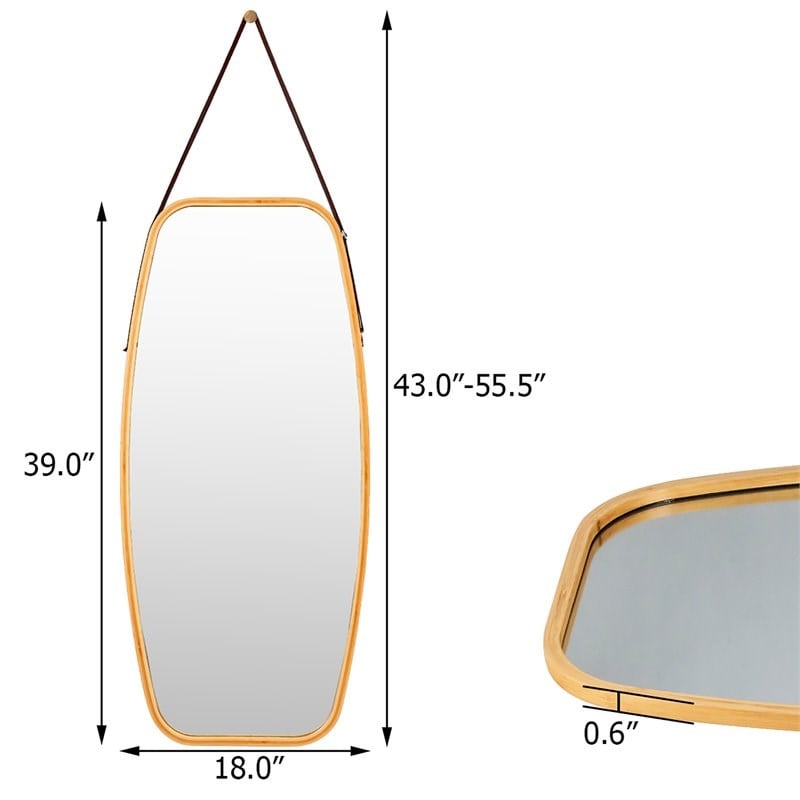 Costway 39'' Rectangle Wall Hanging Framed Modern Bathroom Mirror in Natural