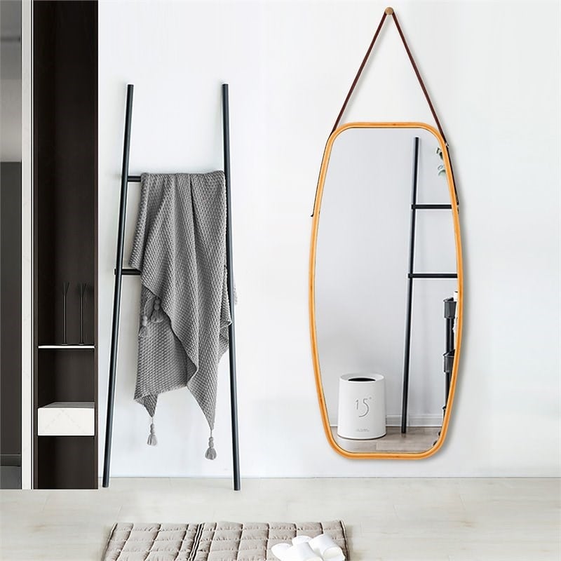 Costway 39'' Rectangle Wall Hanging Framed Modern Bathroom Mirror in Natural