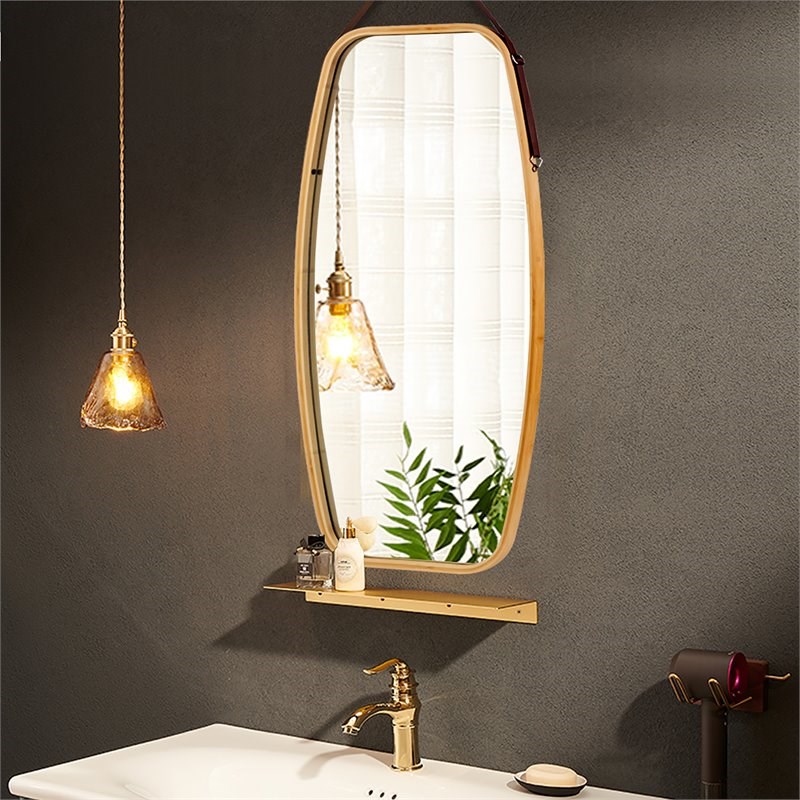 Costway 39'' Rectangle Wall Hanging Framed Modern Bathroom Mirror in Natural