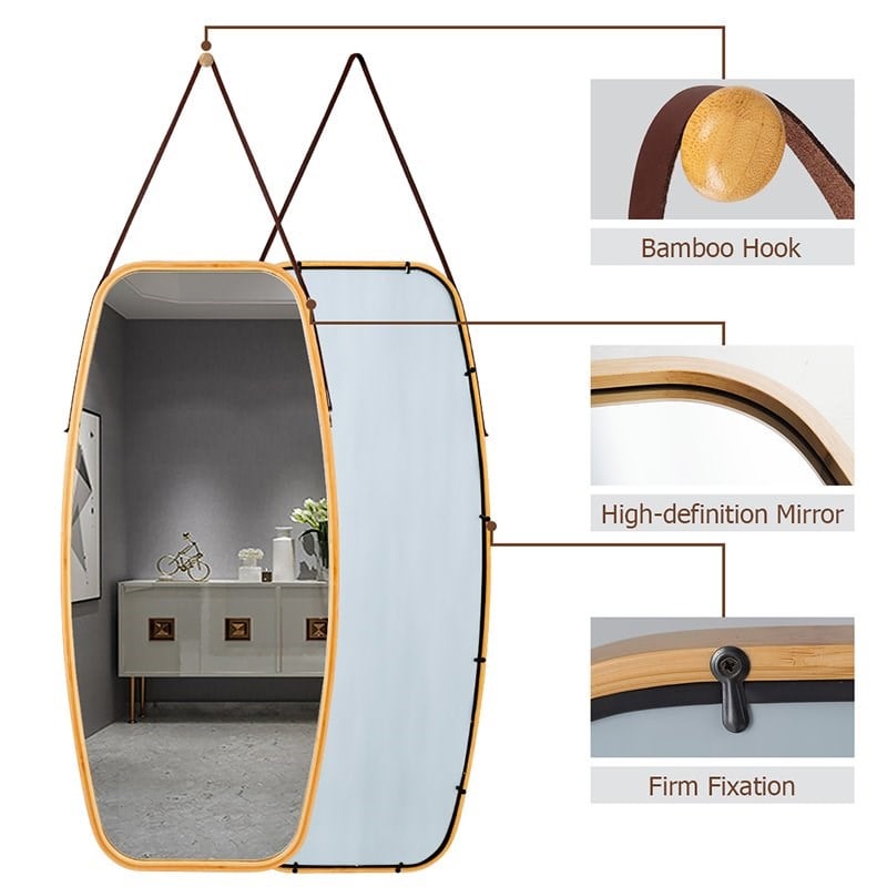 Costway 39'' Rectangle Wall Hanging Framed Modern Bathroom Mirror in Natural