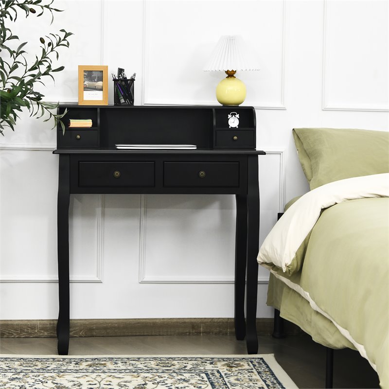 Costway Contemporary MDF and Candlenut Dressing Table with 4 Drawers in Black
