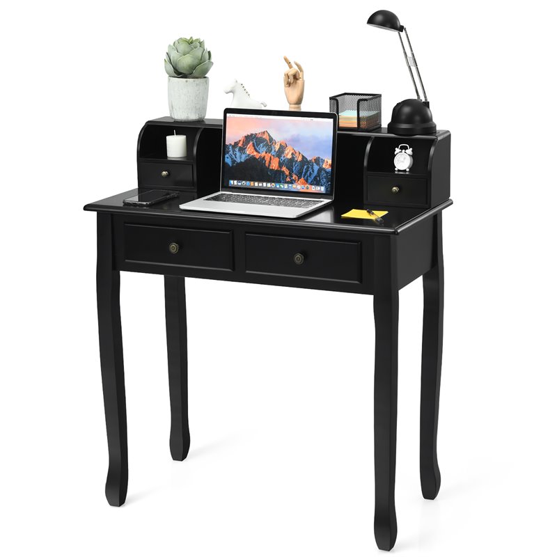 Costway Contemporary MDF and Candlenut Dressing Table with 4 Drawers in Black
