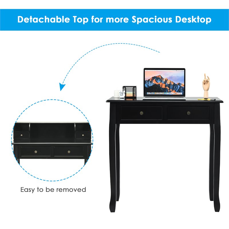 Costway Contemporary MDF and Candlenut Dressing Table with 4 Drawers in Black