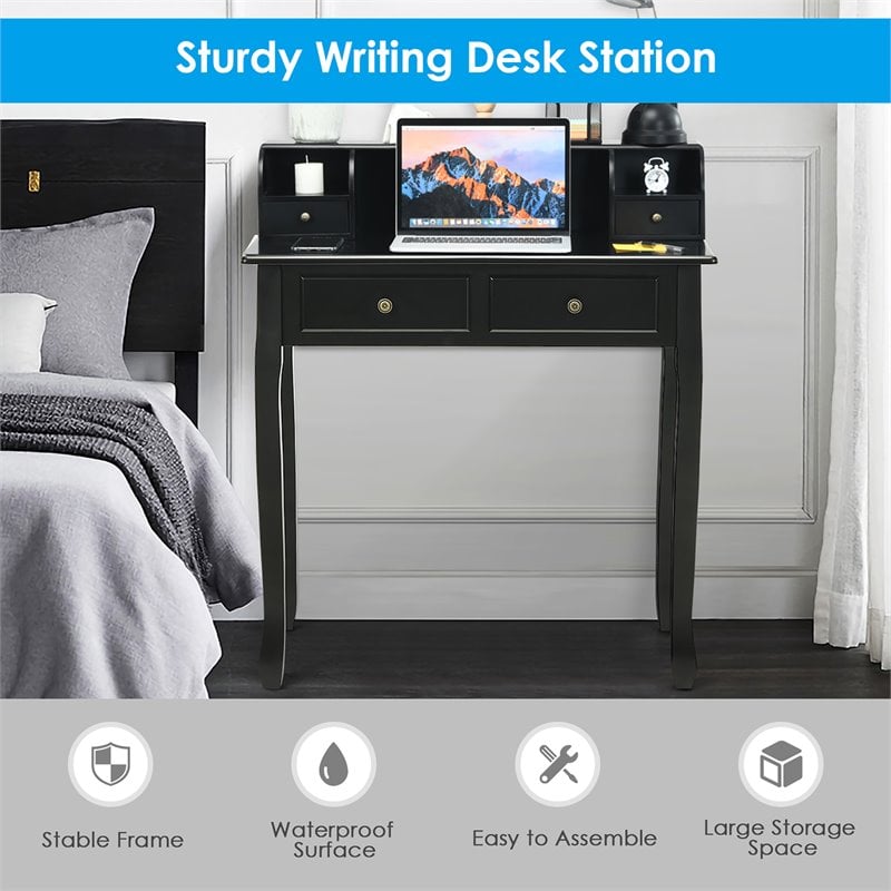 Costway Contemporary MDF and Candlenut Dressing Table with 4 Drawers in Black