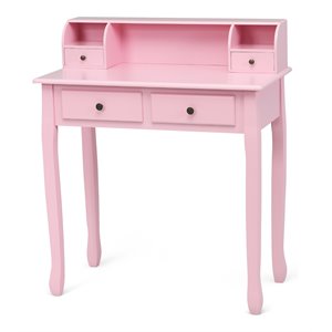 Costway Contemporary MDF and Candlenut Dressing Table with 4 Drawers in Pink