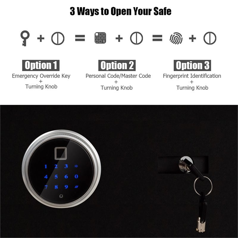 Costway Fingerprint Safety Box/Security Box with Inner LED Light in Black