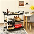 Costway 3-Shelf Contemporary Aluminum Utility Service Cart with Casters in Black