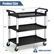 Costway 3-Shelf Contemporary Aluminum Utility Service Cart with Casters in Black