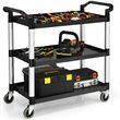 Costway 3-Shelf Contemporary Aluminum Utility Service Cart with Casters in Black