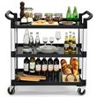 Costway 3-Shelf Contemporary Aluminum Utility Service Cart with Casters in Black