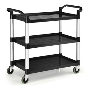 costway 3-shelf contemporary aluminum utility service cart with casters in black