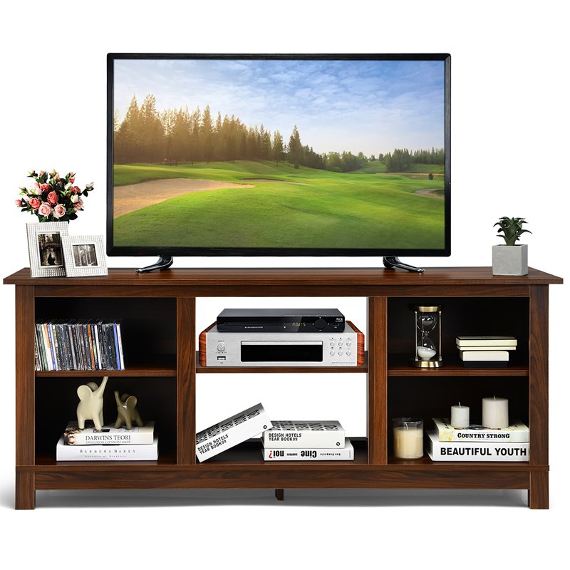 Costway 2-Tier TV Stand/Entertainment Media Center for TV's up to 65'' in Walnut