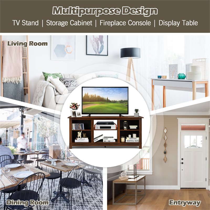 Costway 2-Tier TV Stand/Entertainment Media Center for TV's up to 65'' in Walnut