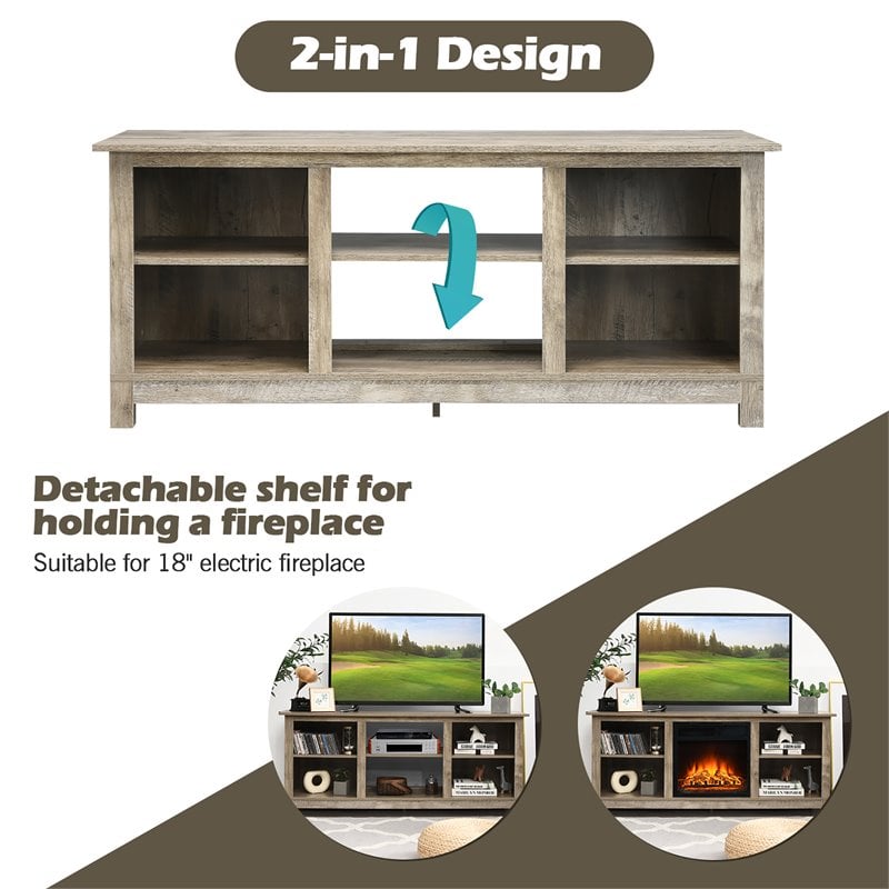 Costway 2-Tier TV Stand/Entertainment Media Center for TV's up to 65'' in Gray