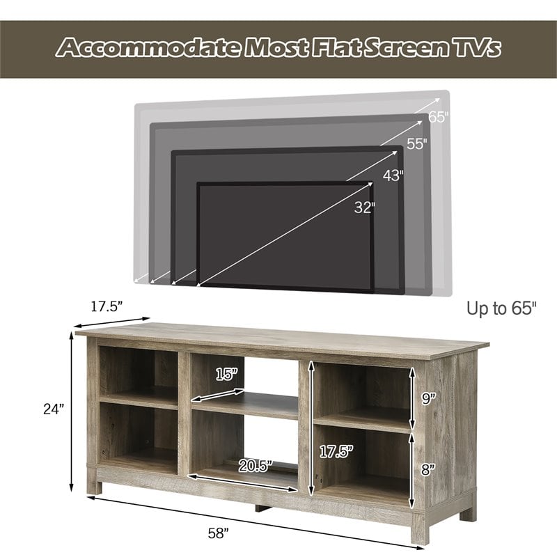 Costway 2-Tier TV Stand/Entertainment Media Center for TV's up to 65'' in Gray