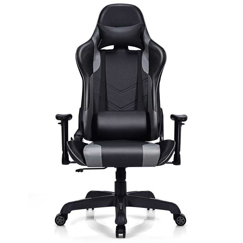 Costway Contemporary Plastic Massage Gaming Chair with Lumbar Support in Gray