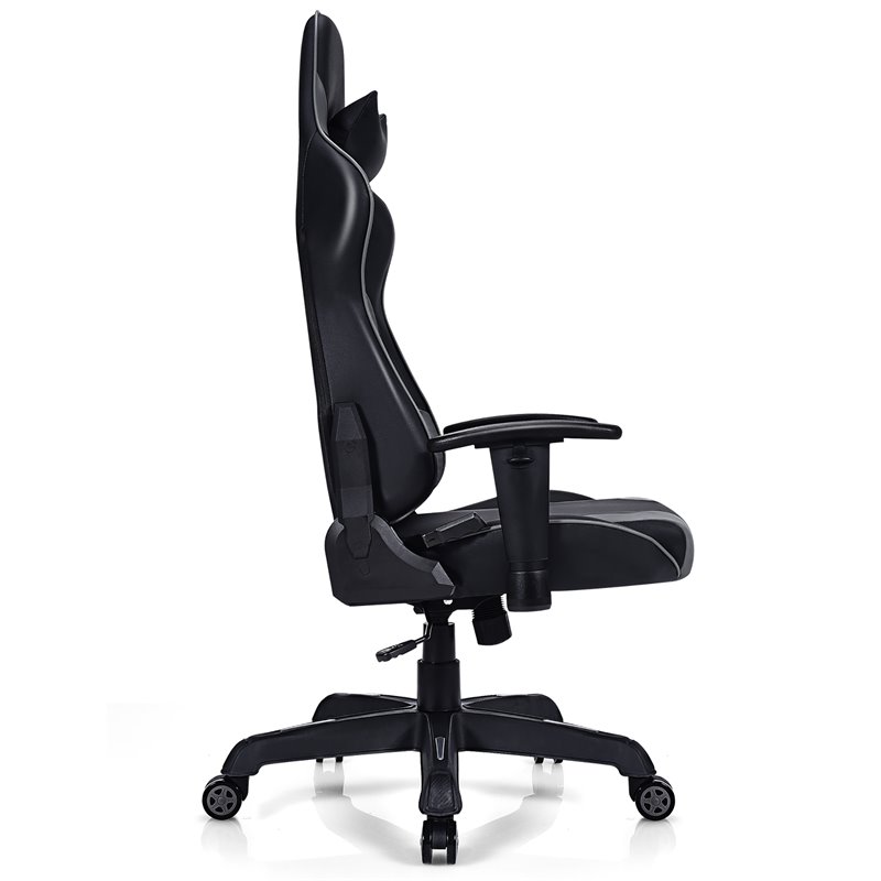 Costway Contemporary Plastic Massage Gaming Chair with Lumbar Support in Gray