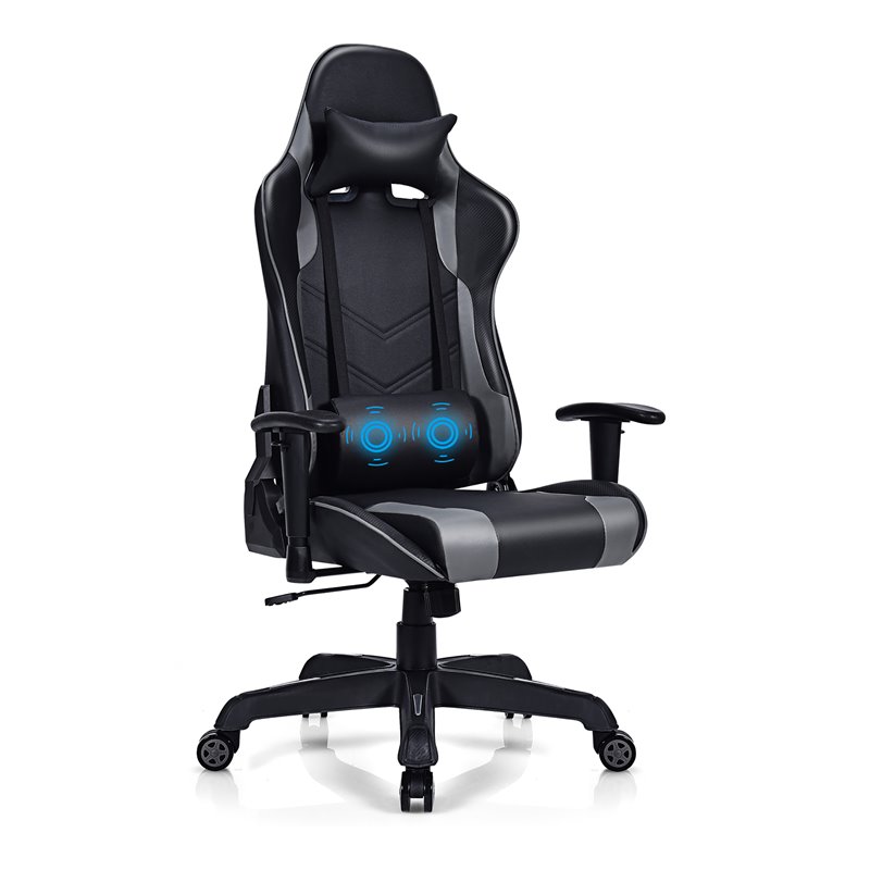 Costway Contemporary Plastic Massage Gaming Chair with Lumbar Support in Gray