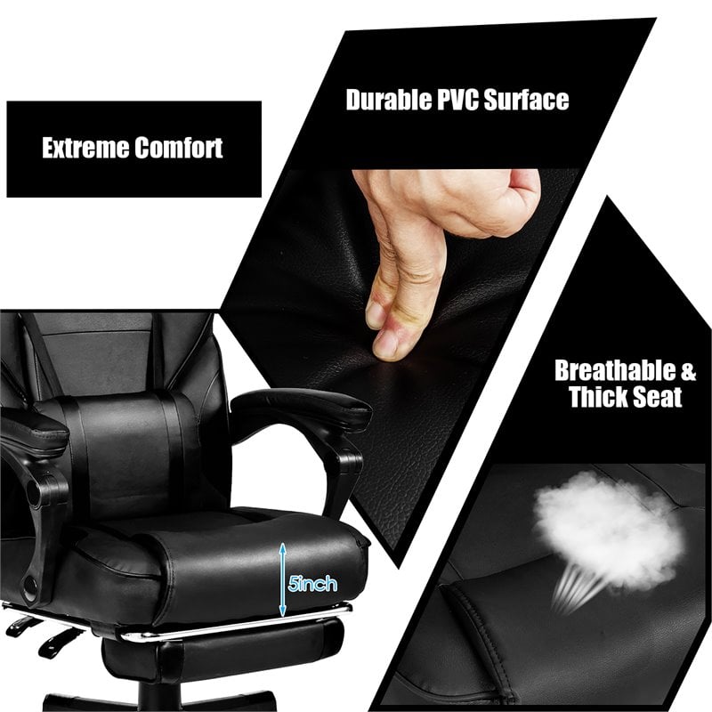 Costway Contemporary PVC and Sponge Massage Gaming Chair with Footrest in Black