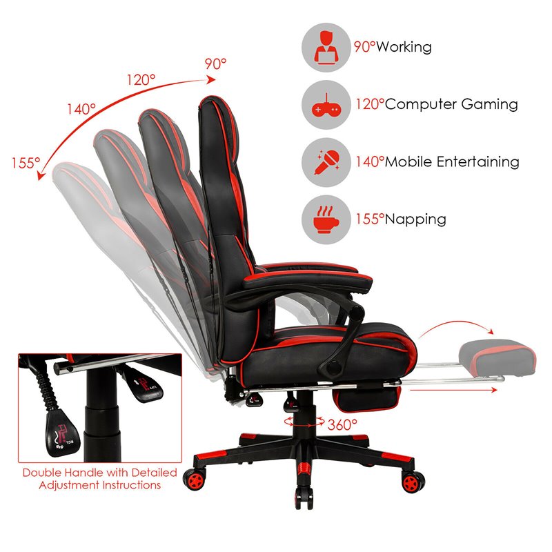 Costway Contemporary PVC and Sponge Massage Gaming Chair with Footrest in Red