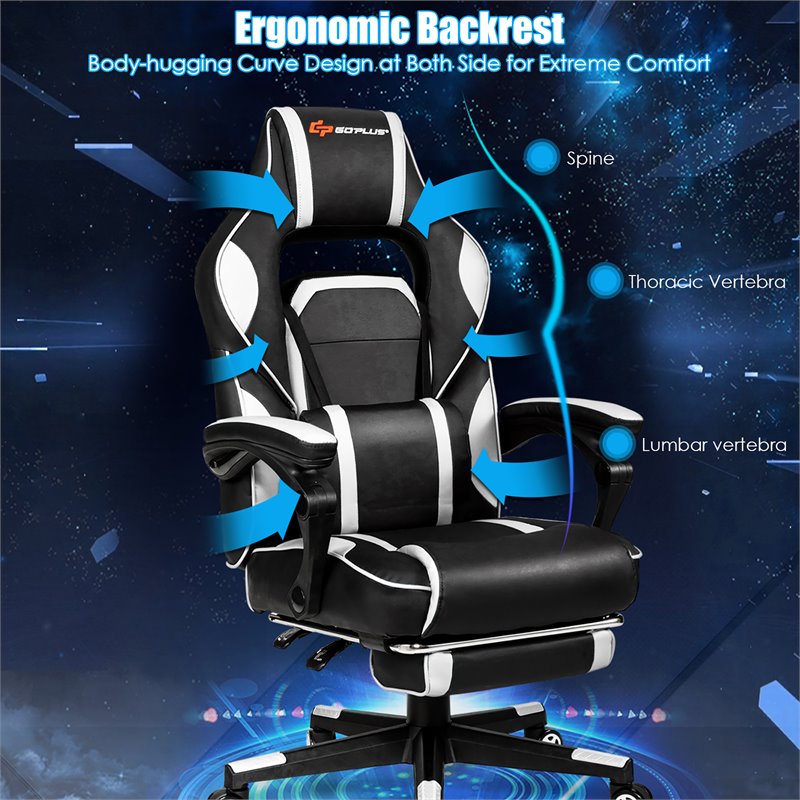 Costway Contemporary PVC and Sponge Massage Gaming Chair with Footrest in White