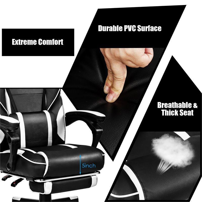 Costway Contemporary PVC and Sponge Massage Gaming Chair with Footrest in White