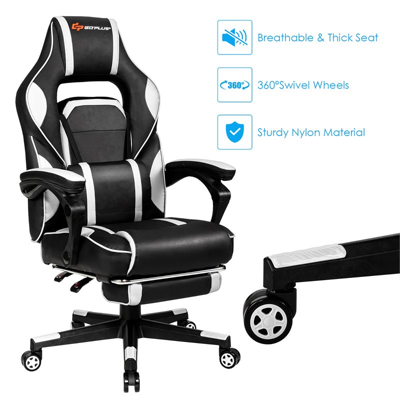 Costway Contemporary PVC and Sponge Massage Gaming Chair with Footrest in White
