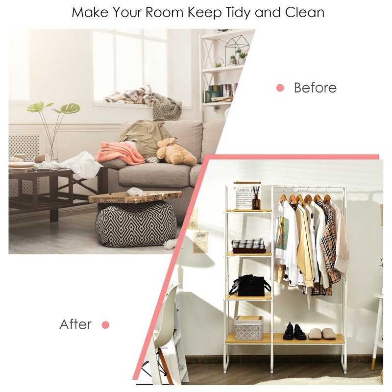 Costway 5 Shelves Metal Garment Rack Free Standing Closet Organizer in White