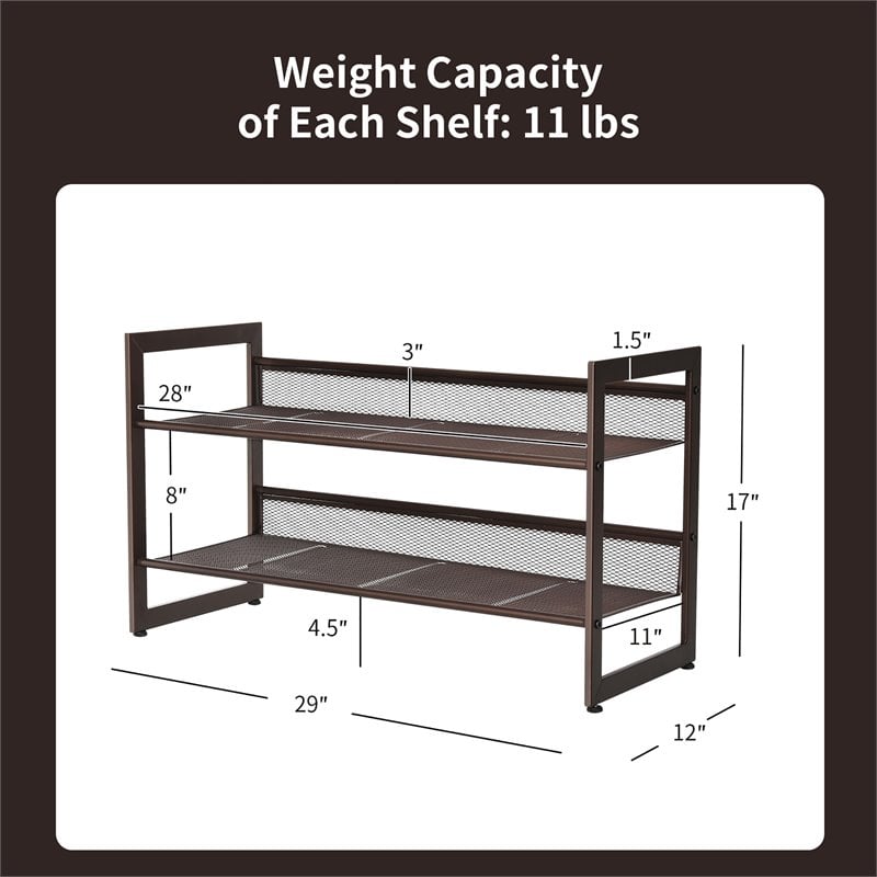 Costway 2-Tier Shoe Rack Adjust to Flat Slant Shoe Organizer Hold Stand in Brown