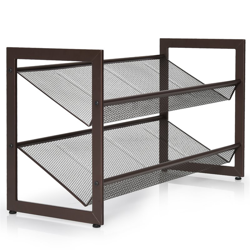 Costway 2-Tier Shoe Rack Adjust to Flat Slant Shoe Organizer Hold Stand in Brown