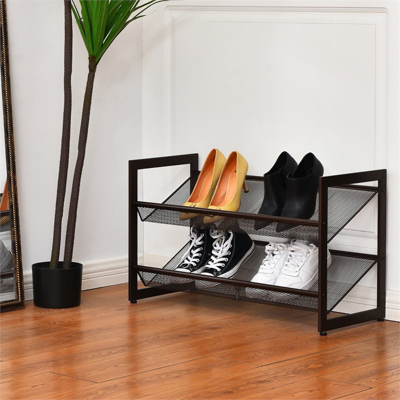 Costway 2-Tier Shoe Rack Adjust to Flat Slant Shoe Organizer Hold Stand in Brown