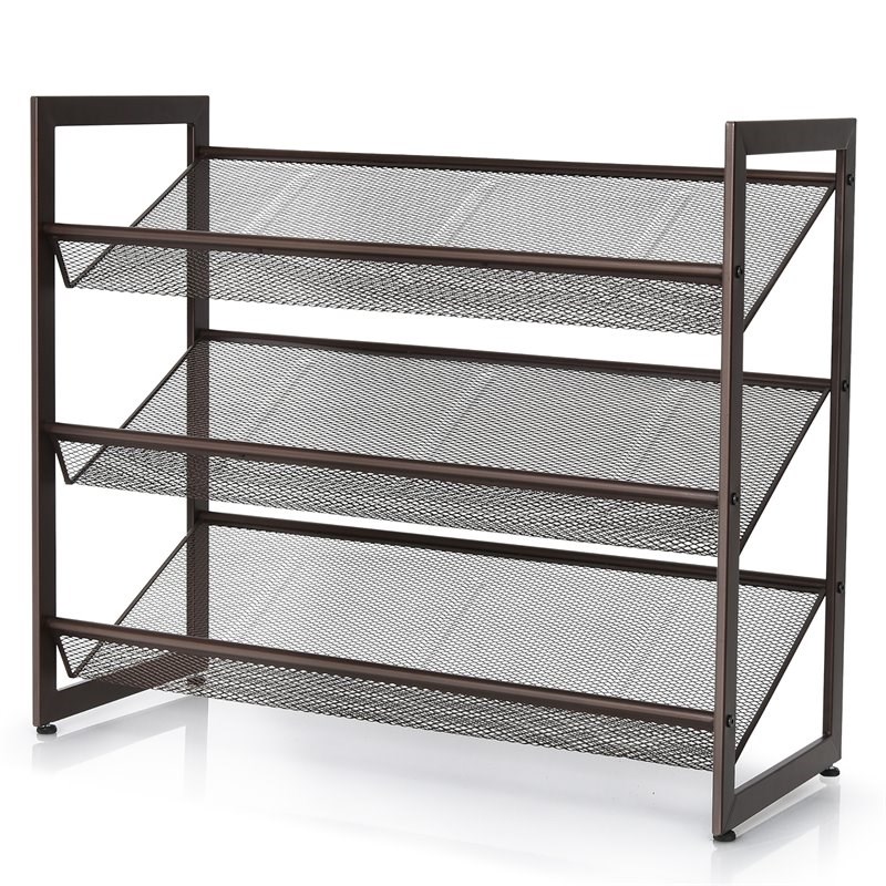 Costway 3-Tier Shoe Rack Adjust to Flat Slant Shoe Organizer Hold Stand in Brown