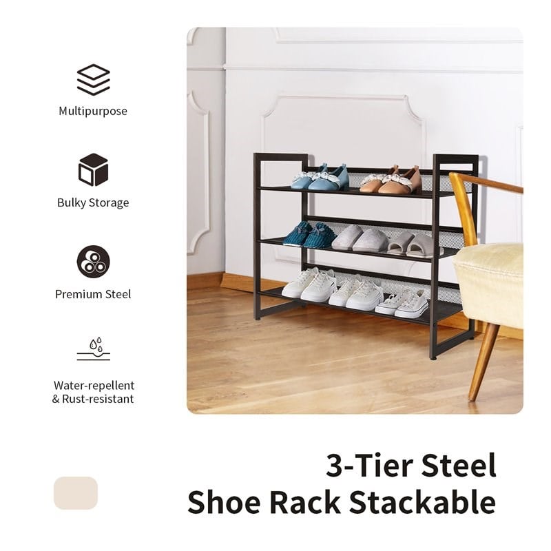 Costway 3-Tier Shoe Rack Adjust to Flat Slant Shoe Organizer Hold Stand in Brown