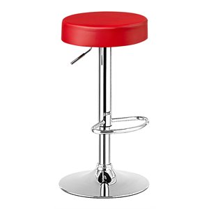 Costway Round Leather & Steel Adjustable Swivel Bar Stool with Footrest in Red