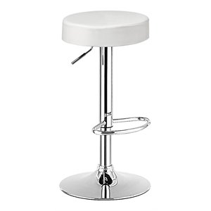 costway round leather & steel adjustable swivel bar stool with footrest in white