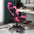 Costway PVC and Sponge Massage Gaming Chair with Footrest in Pink