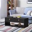 Costway Engineered Wood Coffee Table with 2 Drawers & Storage Shelf in Black
