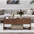 Costway Engineered Wood Coffee Table with 2 Drawers & Storage Shelf in Walnut