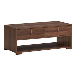 Costway Engineered Wood Coffee Table with 2 Drawers & Storage Shelf in Walnut