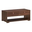 Costway Engineered Wood Coffee Table with 2 Drawers & Storage Shelf in Walnut