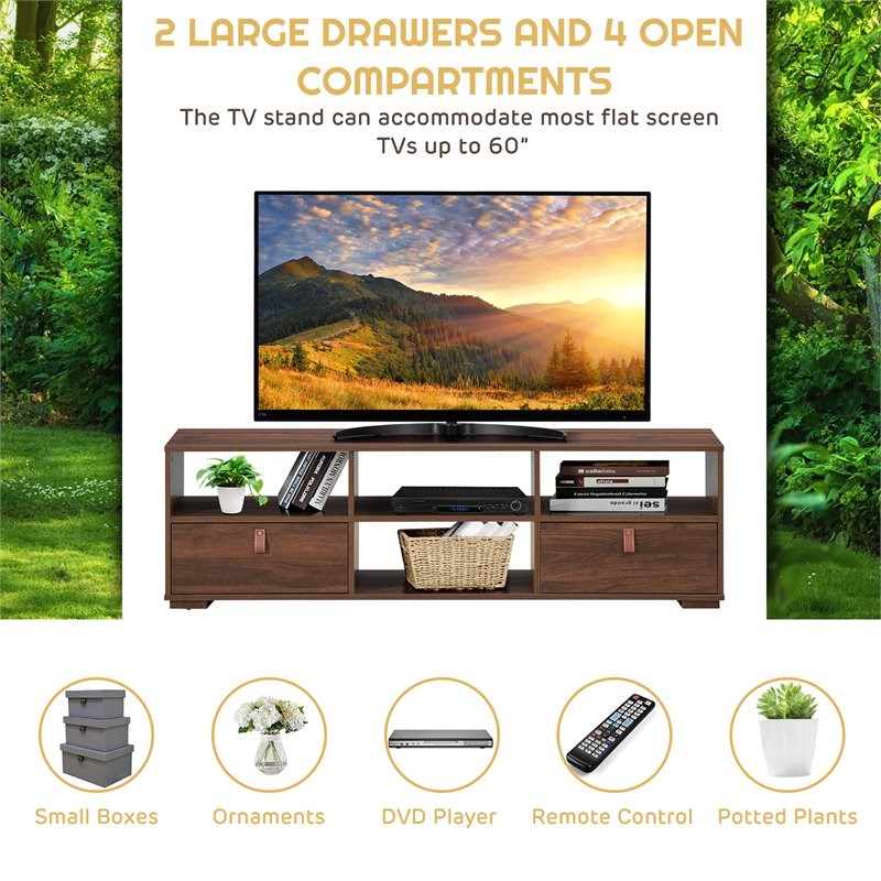 Costway TV Stand/Entertainment Center for TV's up to 60'' with Drawers in Walnut