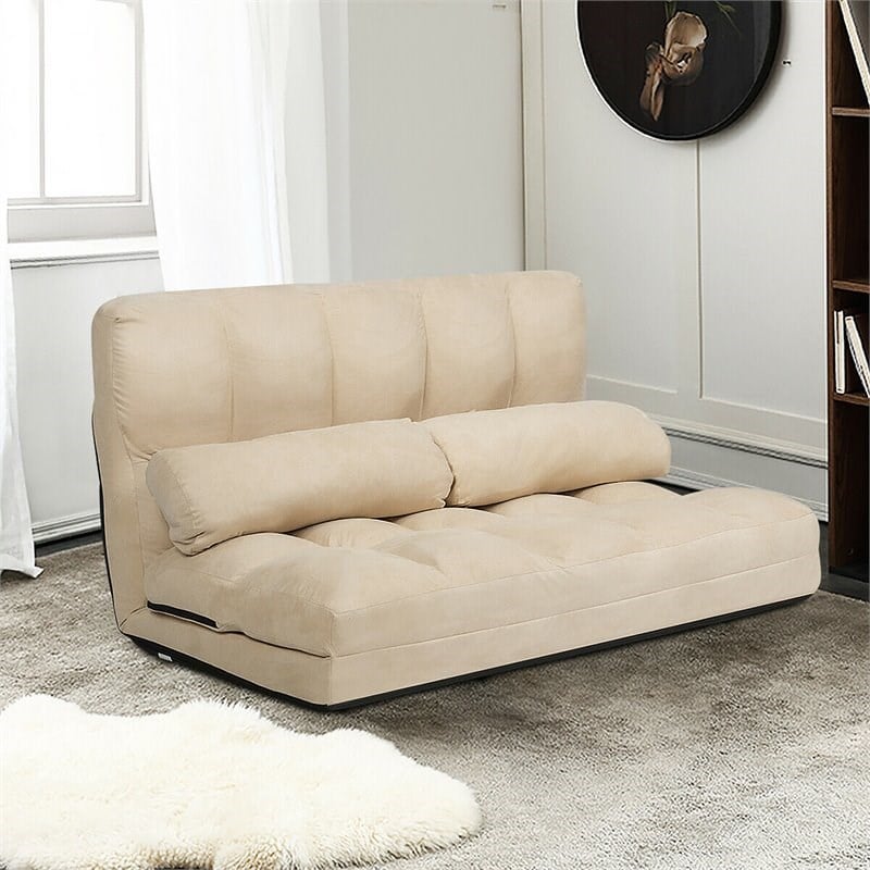 Costway 6-Position Adjustable Lounge Couch Foldable Floor Sofa Bed in Beige