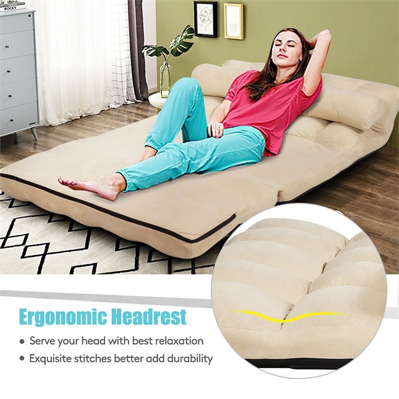 Costway 6-Position Adjustable Lounge Couch Foldable Floor Sofa Bed in Beige