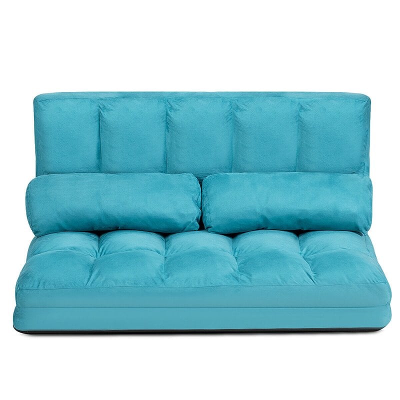 Costway 6-Position Adjustable Lounge Couch Foldable Floor Sofa Bed in Blue