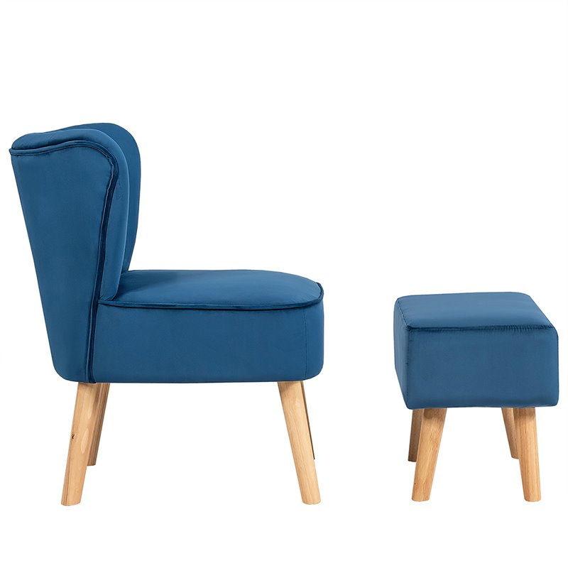 Costway Thick Padded Velvet Tufted Leisure Chair and Ottoman Set in Blue
